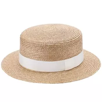 Made in Japan Straw Boat Hat UV Sun Sun Kasukabe Day UKH026 Hat Beige White Ribbon (Tanaka Hat) Women s / 9-10mm (Straw Hat, Women s Hat, Protection,