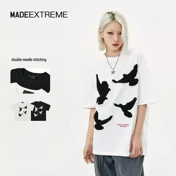 MADEEXTREME Peace Dove Embroidery Men s High-Weight Cotton Summer T-Shirt