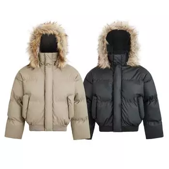 MADEMONE Мужская теплая парка осень/зима с воротником из искусственного меха и горным дизайном M хаки