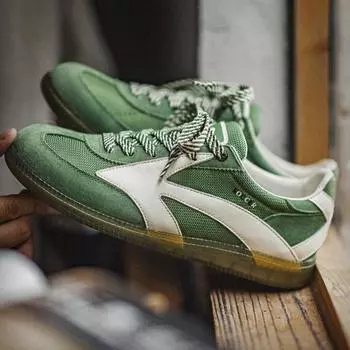 Maden New Retro German Trainers Shoes Men s Summer Mesh Breathable Low-Top Sneakers Vintage Patchwork Casual Street Green Shoes 38 зелёный