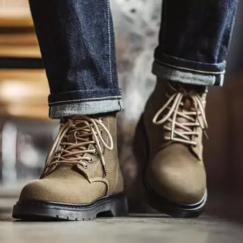 Maden New Retro Waxed Canvas Boots Casual High Top Brown Work Boots Versatile Shoes for Men s Autumn and Winter Outdoor Boots 38 коричневый