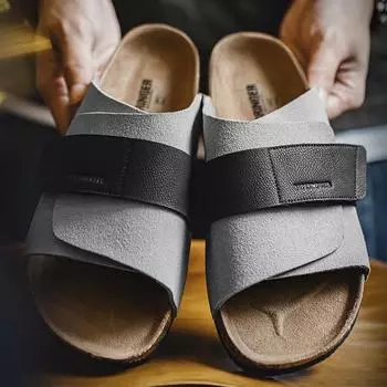 Maden Новые повседневные цветные мюли мужские летние сандалии на пробковой подошве с застежкой на липучке дышащая обувь для активного отдыха 38 серый