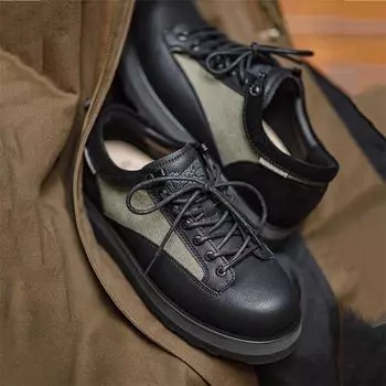 Maden Retro Casual Shoes Thick-Soled Height-Increasing Color-Block Classic Men s Round-Toe Black Lace-Up Leather Shoes for Fall 38 чёрный