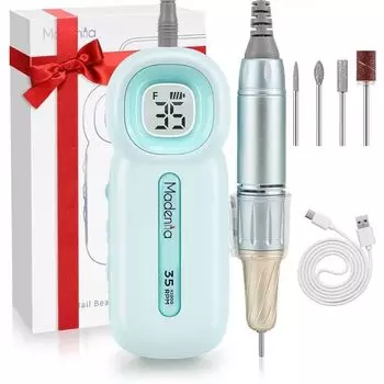 Madenia Electric Nail Machine Перезаряжаемая маникюрная машинка Портативная Прозрачный Дисплей Профессиональная маникюрная машинка Уход за Ногтями Акриловые Ногти 35000 Об/мин Высокая синий