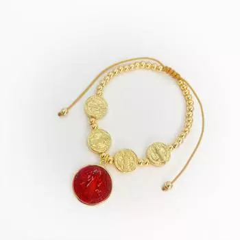 Madonna Pendant Beaded Bracelet Hand-Woven Retro Literary Steel Ball Bracelet Women красный