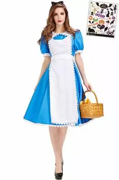 Madrugada Alice Cosplay Halloween Costume with Tattoo S749 Costume, Adult, Stickers, 2-Piece Set, Women s, (L)