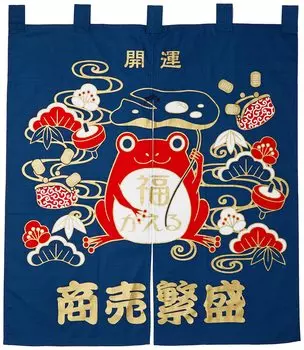 Maeda Senko Indigo 90cm Kaiuntei Good Luck Curtain Luck Pattern 120952 Good Frog