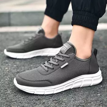 MAEDEF Новые мужские туфли сетчатые дышащие удобные повседневные кроссовки на шнуровке для ходьбы и вождения на плоской подошве износостойкая мужская спортивная обувь 39 темно серый