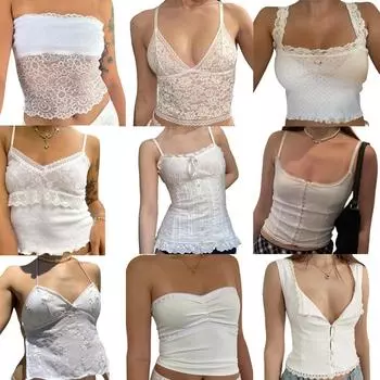 Maemukilabe Fairy Coquet Milkmaid Top Y2K Эстетический белый кружевной укороченный топ 90-х годов Винтажный жилет доярки Шикарная женская уличная одежда в стиле ретро M