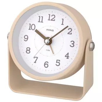 MAG Alarm Clock Table Clock Cute Stylish Interior Analog Silent Continuous Second Hand Electronic Sound Snooze Light Ivory Monaca Noah Precision