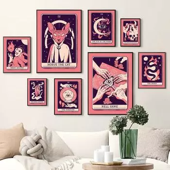 Маг Скелет Змея карты Таро плакат и печатный Гор Кот Кристалл Сова Волшебник Холст Картина 21cm30cm NoFrame