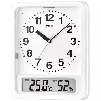MAG Wall Radio Controlled Analog с автоматической влажностью может использоваться как белые часы, часы, вид, свет, освещение, температура, дисплей, подставка, белый