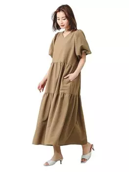 Магазин Life by Dress by BEAMS Платье из ткани сирсакер БЕЖЕВЫЙ S [Beaming BEAMS] BMING для женщин бежевый