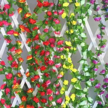 Магазин листьев ротанга, виноградная лоза, гирлянда, искусственный плющ, зеленые растения, искусственные цветы, маленькие розы