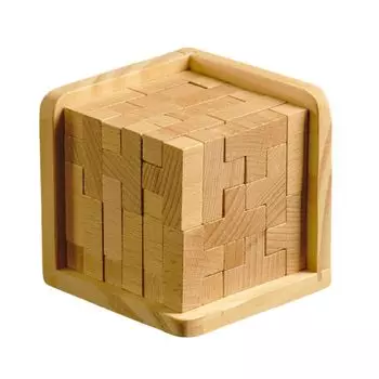 Магазин MaT Деревянный пазл 3D Кубик Головоломка Деревянный 3D Сложная тренировка мозга Тетрис Набор из 54 Т-образных