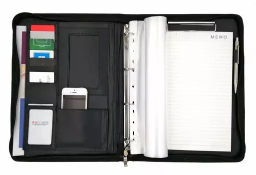 МАГАЗИН Планшет-клип A4, двухслойный, из искусственной кожи, многофункциональный, папка-регистратор, сумка на молнии, тип OF316 MT s (черный)
