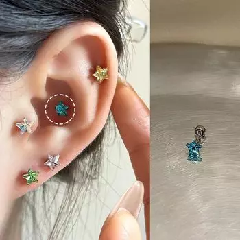 Магазин Ringring Медицинская титановая сталь Женская серьга Гвоздик для пирсинга кости Sapphire Star 1 only