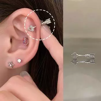 Магазин Ringring Серьга-гвоздик для козелка из медицинской титановой стали Серьги-гвоздики для ушей Титановый сплав для ухода за ушами Штифт для козелка Двойной пирсинг ушей Серьга-кольцо Cut Out Arrow 1