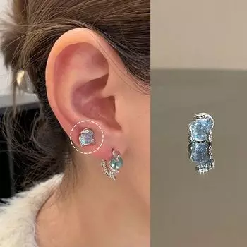 Магазин Ringring Титановая сталь Серьги-пусеты Нишевый стиль Дизайнерские серьги Титановый сплав Серьги-пусеты для козелка уха Синие серьги для женщин Серьга One flash pink transparent blue snake