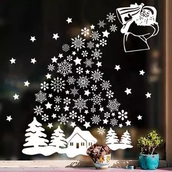 Магазин рождественских граффити-украшений для комнаты, стеклянных окон, самоклеящиеся наклейки из ПВХ в виде снежинок Санты 2 set белый