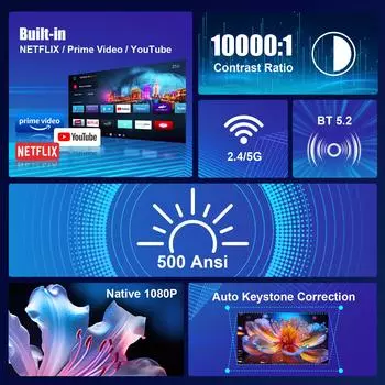 Magcubic Netflix официально лицензированный Android 13 HY320 NTV мини-проектор с Amlogic S950D4 1080P 500ANSI Dual WiFi BT5.2 Voice EU Plug чёрный