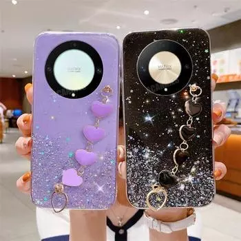 Magic5lite Love Heart Wrist Chain Glitter Case для Huawei Honor Magic 5 6 Magic5 Lite 70 90 50 X8 X6 X9b Браслет Силиконовый чехол For Magic 5 Lite