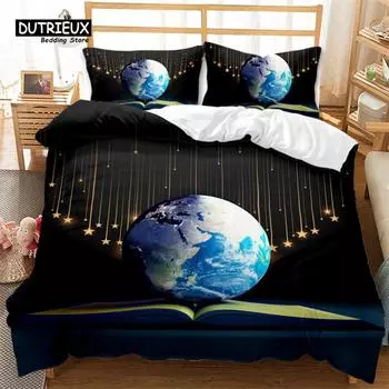Magic Book King Duvet Cover Set Planet Galaxy Bedding Set Microfiber Star Cover Double Twin Queen For Kids Boys Girls EU single(135x200cm)
