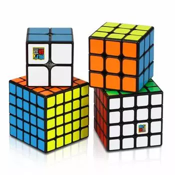 Magic Cube 2x2 3x3 4x4 Набор Magic 3D Puzzle Magic Cube Набор Только для соревнований Тренировка мозга Плавное вращение Развивающая игрушка Черный цвет (Набор 4)