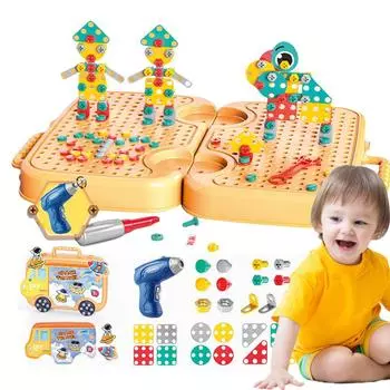 Magic Montessori Play Toolbox Real Power Tools Mosaic and Screw Construction Kit Space Toolbox