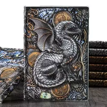 Magic Note 3D тисненая кожаная винтажная записка Dragon Dragon x твердый переплет ретро-блокнот Magic Book Alchemist Atmosphere Wyvern [Sedona s Magic] (цвет)