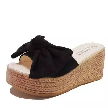 Magic thick-bottomed wedge slippers women s fashion summer new wear sandals bow muffin bottom women 35