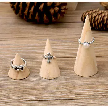 MagiDeal Неокрашенный простой конус деревянное обручальное кольцо Подставка для ювелирных изделий Держатель-органайзер для декупажа 2.7 x 3 cm