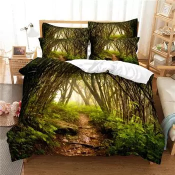 Magische Wald Bettwsche Bettbezug-set 3d Digitaldruck Bett Leinen Mode Design Trster Abdeckung Grn Bettwsche-sets Bett Set EU single(135x200cm)