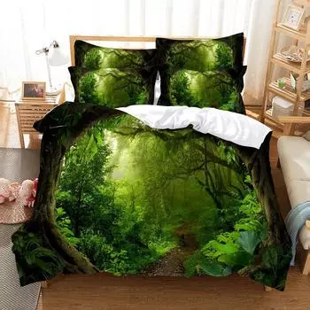 Magische Wald Bettwsche Bettbezug-set 3d Digitaldruck Bett Leinen Mode Design Trster Abdeckung Grn Bettwsche-sets Bett Set EU single(135x200cm)