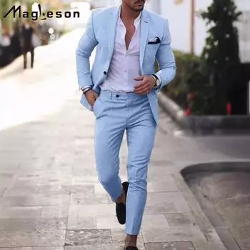 MAGLESON Мужская одежда больших размеров, стильный деловой костюм, комплект из 2 предметов, мужской костюм, деловой офисный свадебный костюм, куртка + брюки, костюмы и блейзеры M жёлтый