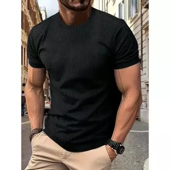 Maglietta Da Uomo Traspirante In Maglia Waffle A Manica Corta, TopTinta Unita, Vestibilit Regolare, футболка Atletica M темно-зеленого