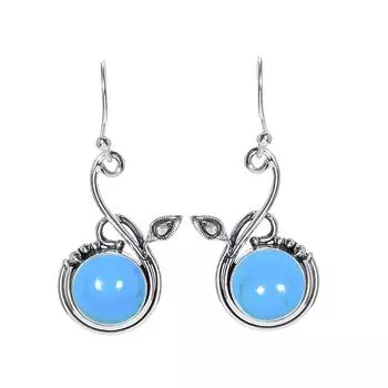 Magnesite Turquoise 925 Sterling Silver Earring V7010, Blue Earring, Round Earring, Valentin s Day Gift, Gift For Her, Birthday Gift, Handmade Jewelry