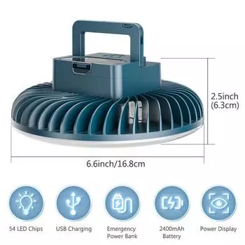 Magnet LED Ceiling Fans with Light USB Rechargeable Outdoor Indoor Ceiling Lamp Portable Camping Chandelier with Cooling Fan Kit