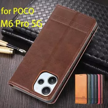 Magnetic Adsorption Leather Fitted Case for Xiaomi POCOPHONE POCO M6 Pro (5G) 6.79 Flip Cover Case Protective Case Fundas Coque POCO M6 Pro (5G)&Only Case