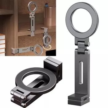 Магнитный держатель для телефона в самолете, необходимые в путешествиях предметы, складная настольная подставка для телефона, регулируемая для iPhone 15 Pro Max/Android Phone серебряный