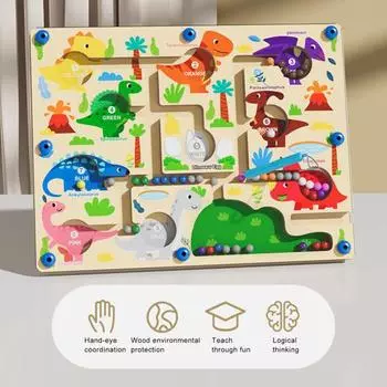 Magnetic Bead Maze Board Game Dinosaur Ice Cream Color Sorting Number Counting Fine Motor Skills Mini Balls Matching Kids Educational Learning Toy A