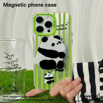 Magnetic Bracket Frosted Phone Case Compatible and Suitable for iPhone15 14 13 12 11promax xsmax xr 7 8plus Cute Panda 11PROMAX
