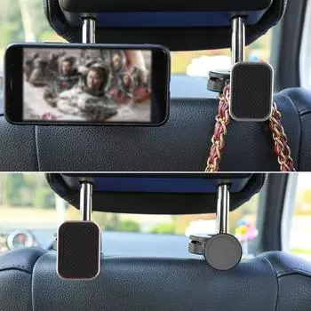 Magnetic Car Phone Holder Hook Back Seat Headrest Universal Holder For iPhone Car Stand Mount i P5Q4 black-One-size