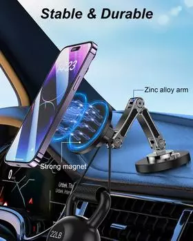 Magnetic Car Phone Holder Stand Dashborad Alloy Foldable Magnet Car Mount Smartphone Mobile Bracket For iPhone 15 Samsung Xiaomi чёрный
