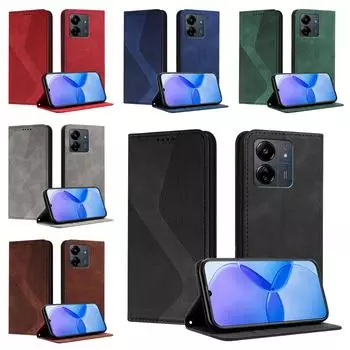 Magnetic Leather Wallet Flip Case for ZTE Blade A33S A34 A35 A53 Pro A54 A73 A75 V40 V50 V60 Vita 4G 5G Cover | S LINE Design Blade A33S 4G чёрный