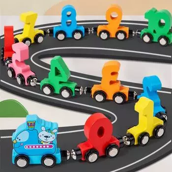 Магнитный номер Маленький поезд Детский буквенно-цифровой Сложение и вычитание Познавательное Раннее образование Пазл Деревянный строительный блок Игрушка