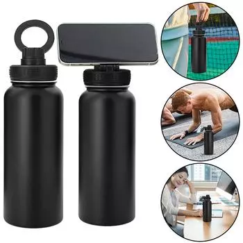 Magnetic Phone Holder Water Bottle Insulated Water Bottle 1000ml Leak Proof Double Wall Vacuum Insulated Stainless Steel Thermos 32oz