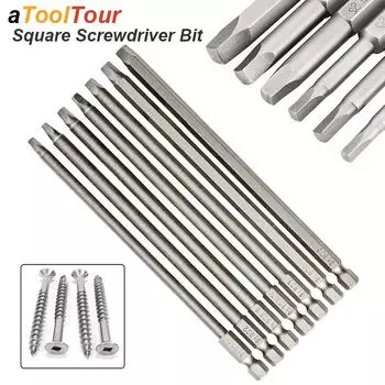 Magnetic Square Screwdriver Bit Set S2 Steel Screw Drill Socket SQ Head Tip Adapter Precision Bat Power Tool Long 1/4in Shank