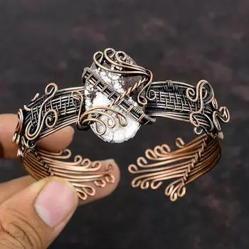 Магнезитовый браслет с дикой лошадью, медная проволока, регулируемый браслет-манжета, браслет с драгоценными камнями, ювелирные изделия из медной проволоки, браслет ручной работы, подарок для мамы