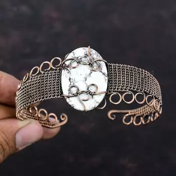 Магнезитовый браслет с дикой лошадью, ювелирные изделия из медной проволоки, регулируемые манжеты, изысканный браслет ручной работы с драгоценными камнями, браслет из медной проволоки, подарок для него